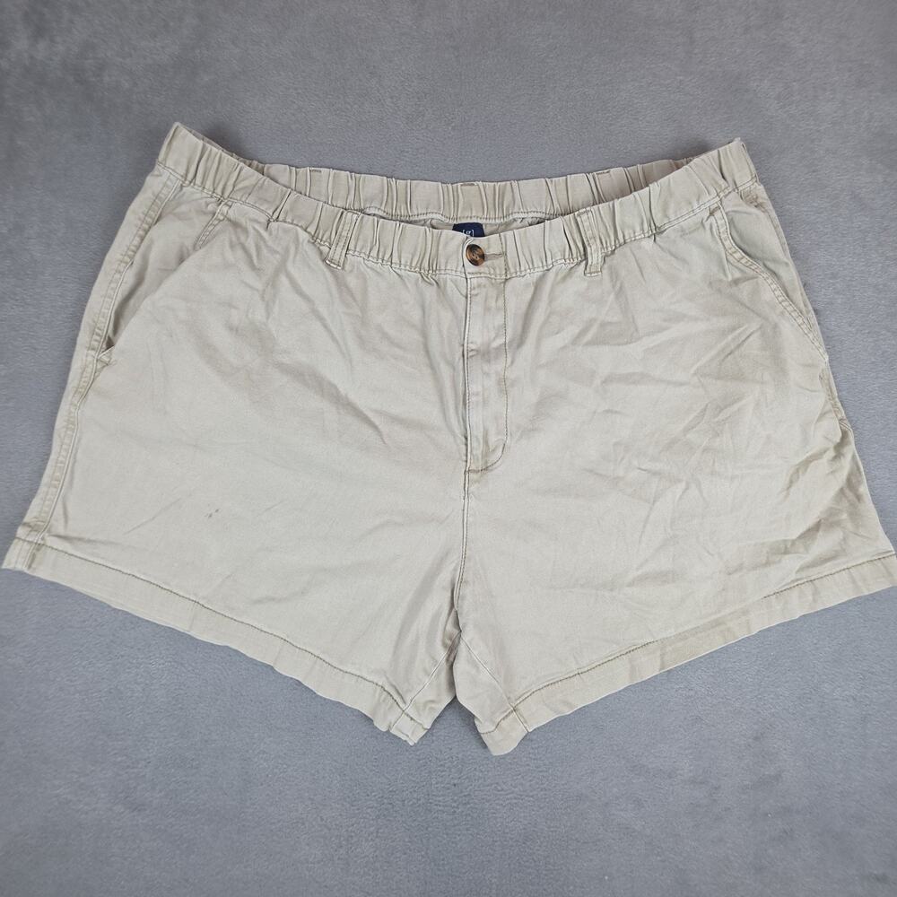 George Mens Khaki Shorts 2XL Elastic Waist Cotton Stretch Beige Casual